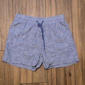 Athleta Blue Linen Blend Drawstring Shorts Size 2 Elastic Waist Zip Pocket